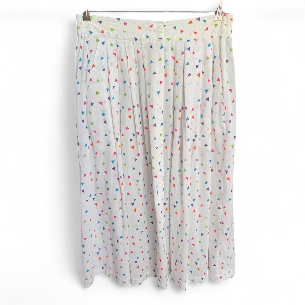 Vintage Joan Harper Colorful Geometric Confetti Triangle Midi Skirt size M